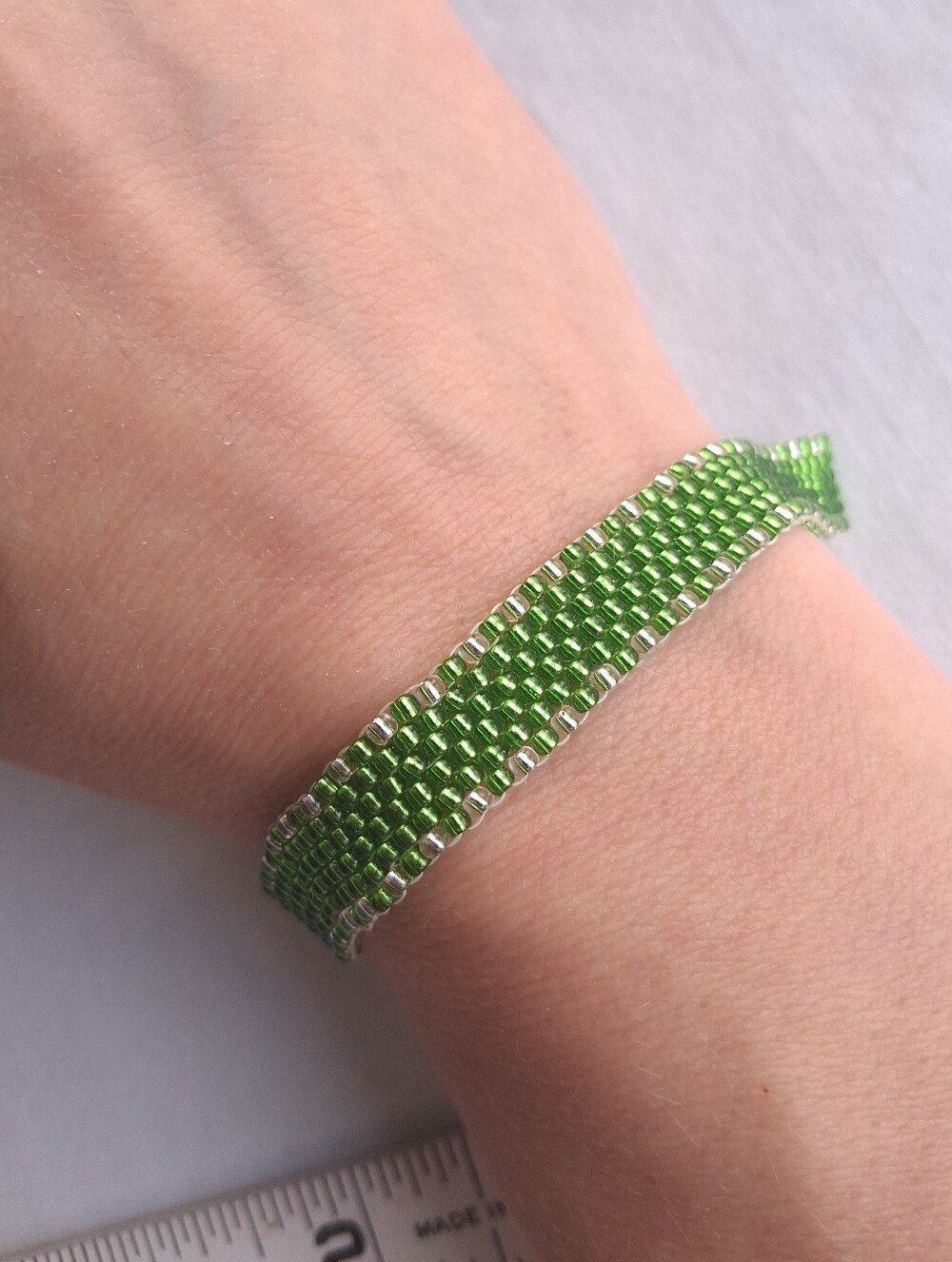 Beaded Bracelet Woven seed beads handmade Green